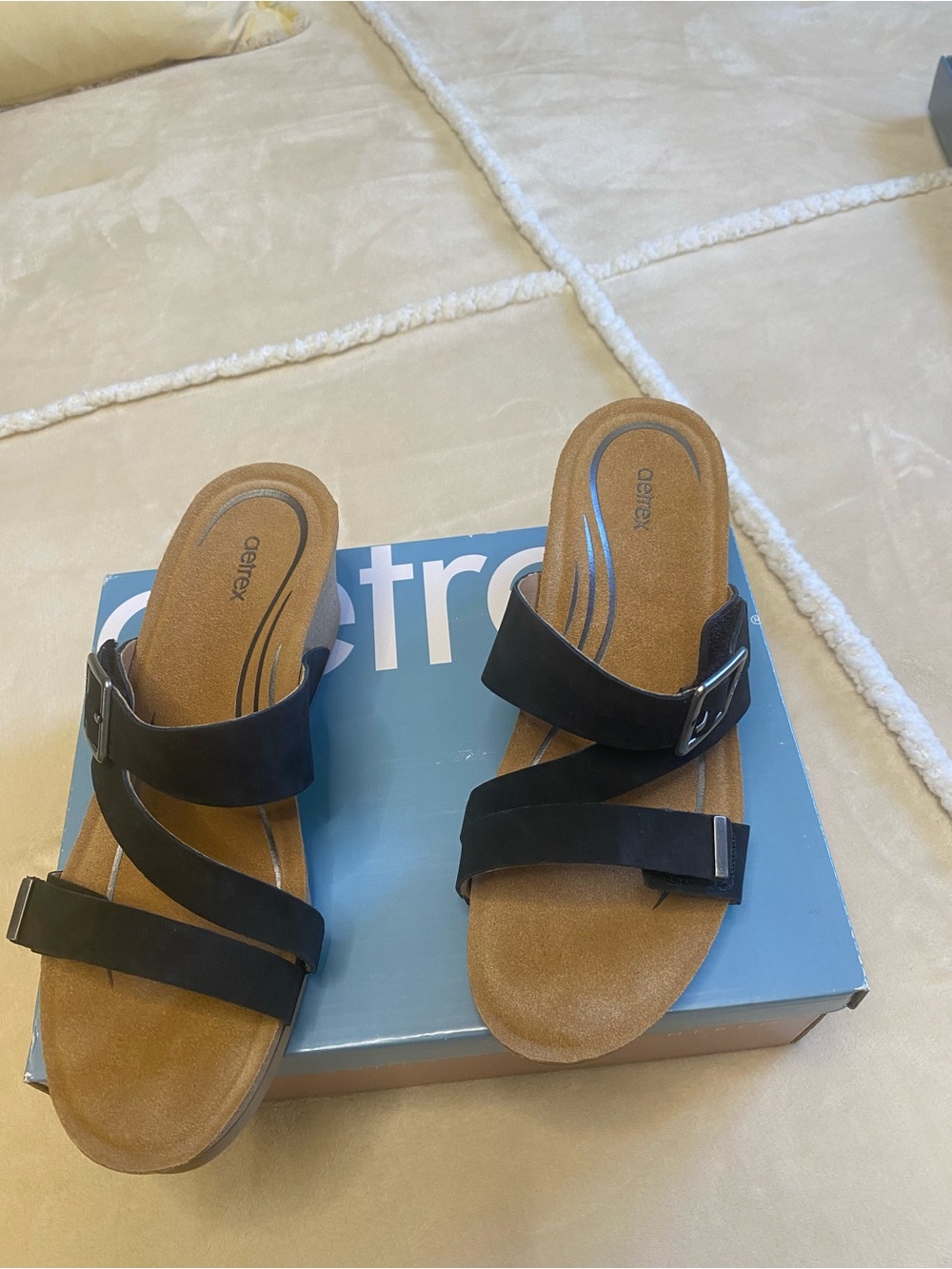Aetrex Black Double-Strap Comfort Slide Sandals